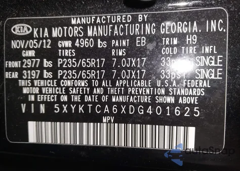 2013 Kia Sorento Lx from USA, damaged, VIN 5XYKTCA6XDG401625